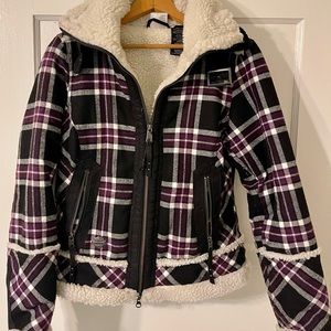 Harley-Davidson purple/black/white plaid Sherpa lined jacket. Size M.